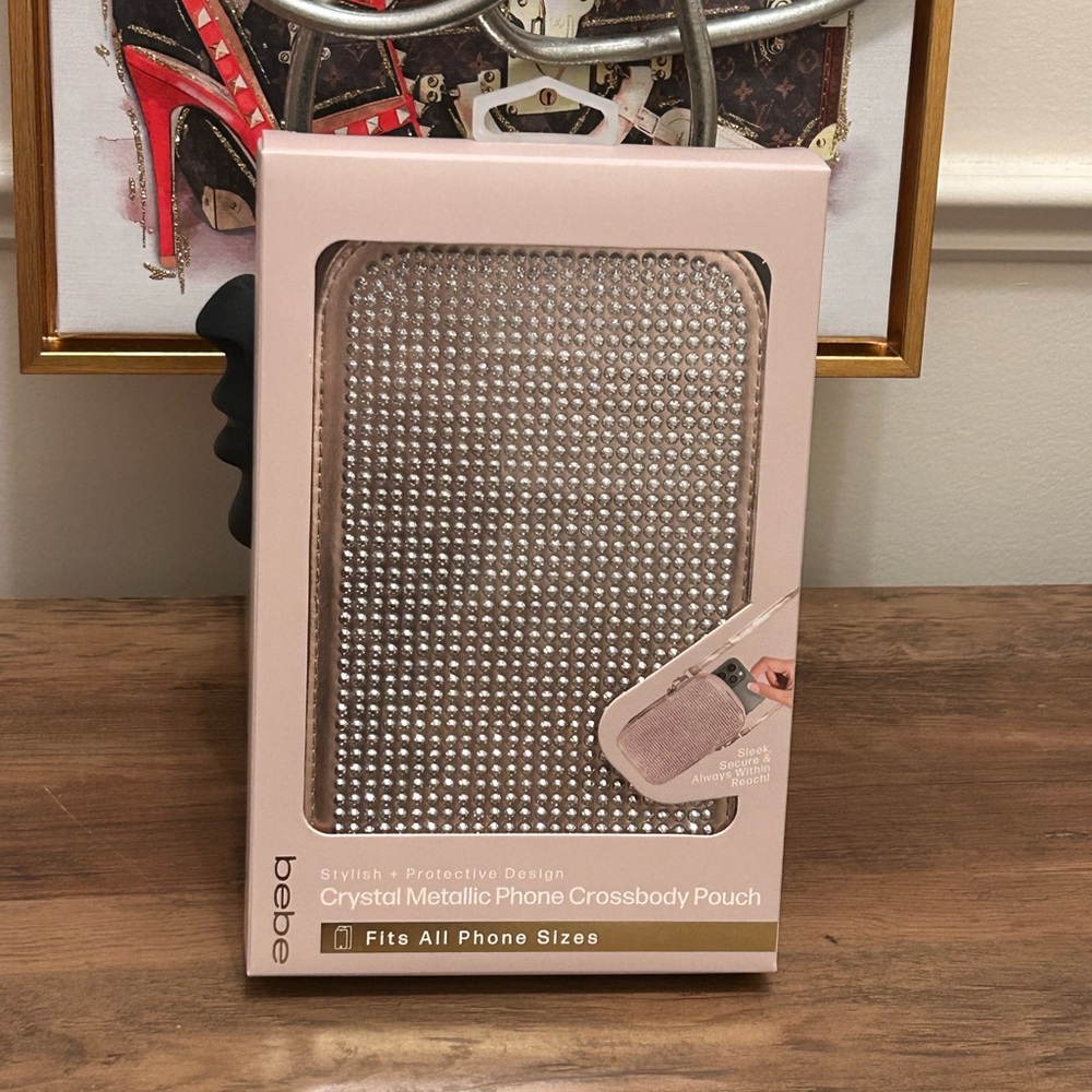 Bebe Crystal Metallic Rose Gold Phone Pouch - Picture 2 of 6